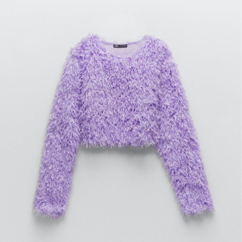 Zara Purple Feather Effect Sweatshirt Top Size Large